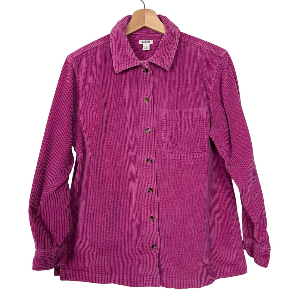 LL Bean Womens Small Magenta Pink Wide Wale Corduroy Button Down Shacket Shirt - Picture 1 of 8